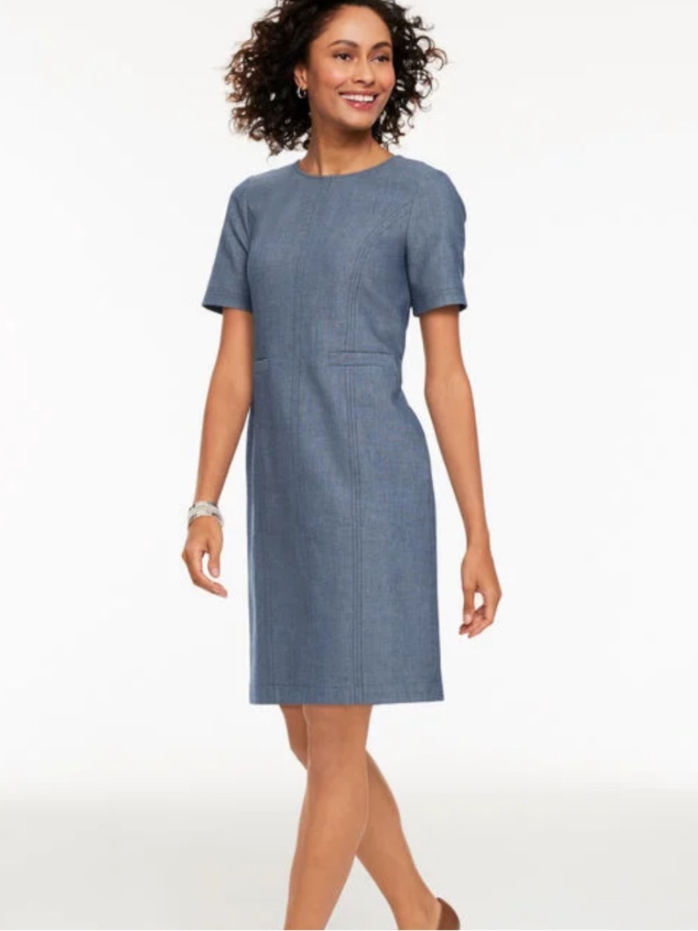 Talbots Tailored Denim-Style Sheath Dress - Light Blue